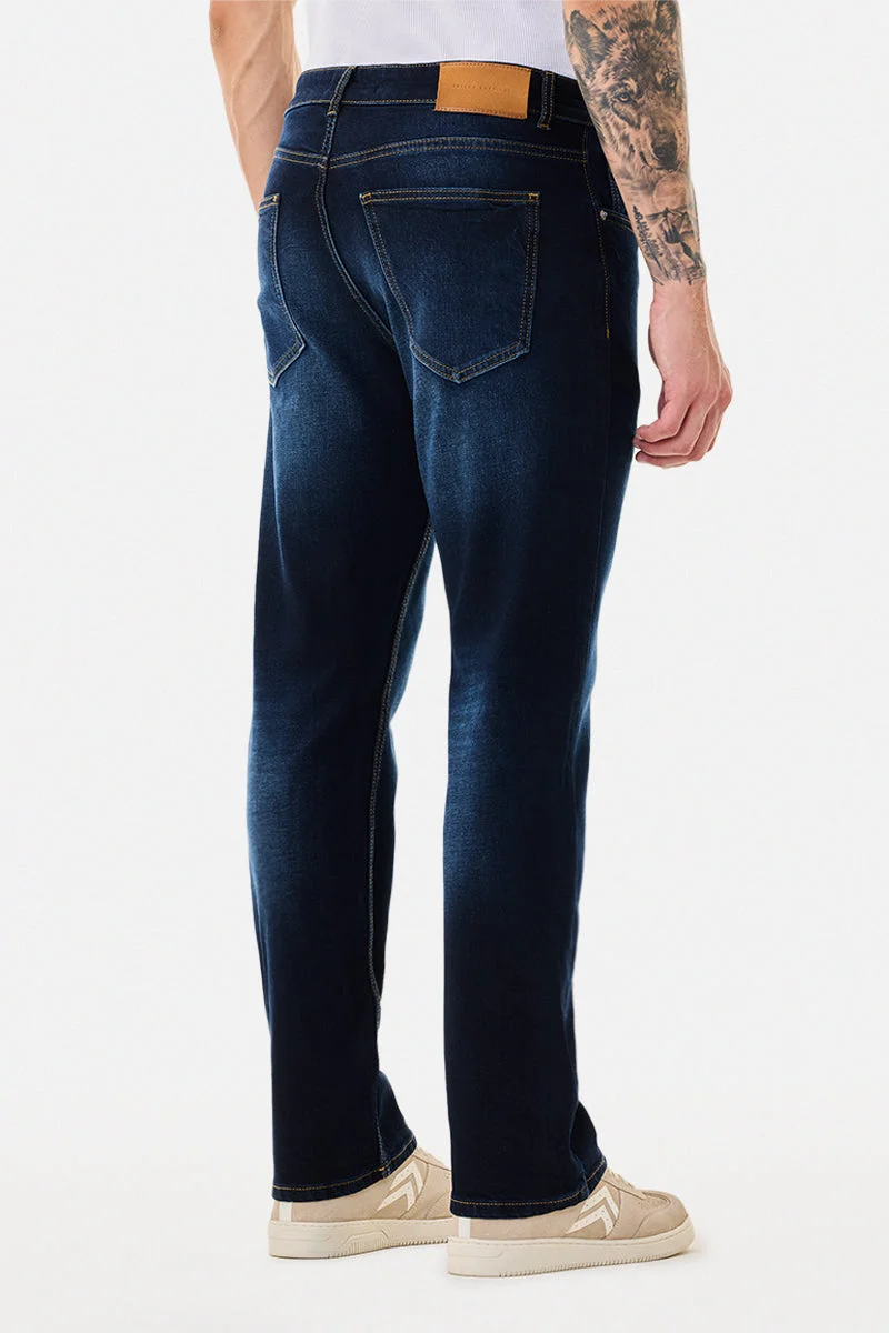 SNITCH Blue Straight Fit Stretch Core Lab Jeans for Men | Best Price UAE